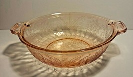 J EAN Ette Poinsettia Pattern Pink Depression Glass 8&quot; Bowl With Handles - £14.94 GBP