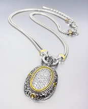 EXQUISITE Brighton Bay Silver Filigree Gold CZ Crystals Pendant Chains Necklace - $39.99