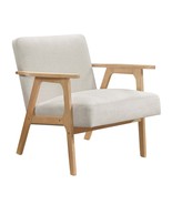 Modern Beige Fabric Accent Chair - Rubberwood, Contemporary Style - $4,364.28 MXN
