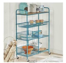 Stoneberry-28&quot; 4-Tier Wood &amp; Wire Wide Rolling Storage Cart 28&quot;Lx12&quot;Dx40... - $85.49