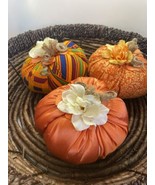 SET OF 3 ORANGE FABRIC PUMPKINS - $20.17 CAD