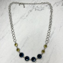 Chico&#39;s Silver Tone Blue Yellow Rhinestone Chain Link Necklace - £13.19 GBP