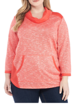 Ruby Rd. 1X Top 3/4 Sleeve Cowl Neck Front Pocket Marled Knit Coral MSRP $64. - £13.49 GBP