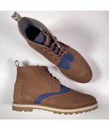 TOMS Men&#39;s Brogue Boots Chestnut Brown Leather Navy Herringbone 11.5 NWT - $80.12 CAD