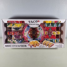 Taco Gift Set Festive 9 Piece Dishwasher Safe Kit 4 Holders 1 Bowl 4 Spoons - $34.98
