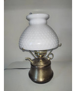 Hobnail Milk Glass Electric Lamp with Bronze Base Vintage MCM - $64.35