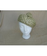 Vintage Lucila Mendez spring green cellophane Straw modified pillbox hat - £31.38 GBP