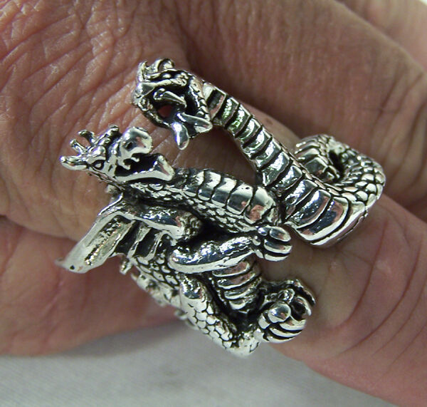 2 DOUBLE DRAGON BIKER RINGS heavy metal ring new BR164