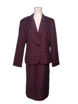 Vintage Lucia Red Tartan Plaid Skirt Suit Size 10 Lined Back Slit Career Holiday - £34.15 GBP