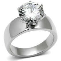 6.58Ct Round Simulated Diamond Solitaire Wide Band Stainless Steel Wedding Ring - £44.91 GBP