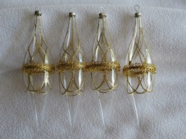 Lot of 4 Bradford Trimmeries Clear Glass Gold Teardrops Christmas Tree O... - $12.35
