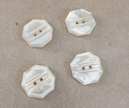 Lot 4 Vtg Art Deco Hand Carved Octagonal Mother of Pearl Two Hole Button... - £39.33 GBP