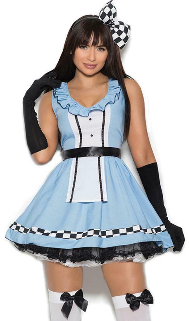 Storybook Alice Costume Dress Bow Apron Gloves Checkered Wonderland 99084 - $47.99