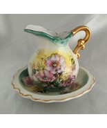 LEFTON Pink Floral Miniature Creamer Pitcher w/ Underplate Saucer, Gold ... - $19.50