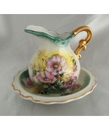 LEFTON Pink Floral Miniature Creamer Pitcher w/ Underplate Saucer, Gold ... - £15.58 GBP