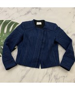 Sandro Textured Fray Trim Blazer Jacket Size 40 8 Navy Blue Stripe Zip U... - $62.27 CAD