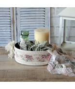 Green Pink Shabby Chic Rose Oval Bucket Caddy Vanity Organizer Hand Towe... - £35.35 GBP