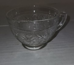 Vintage Clear Glass Punch Cup D Handle Faded Gold Rim Floral Pattern San... - $7.99