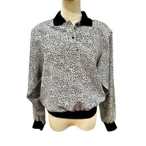 80s Black White Popover Blouse Top Size 10 Notations Shoulder Pads Retro... - £11.37 GBP