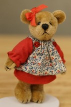 World of Miniature Bears Teddy Bear by Beverly Red Floral Pinafore 2.5&quot; Jointed - £27.65 GBP