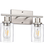 2-Light Bathroom Light Fixtures, Modern with Clear Glass Shade, Brushed ... - £50.47 GBP