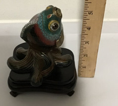 Vtg Rare  Beauty Cloisonné Enameled Brass Tropical Fish Sculpture on Wood Stand - £100.96 GBP