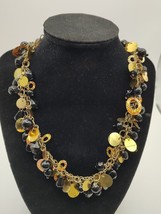 Necklace 2 Strand Antique Gold Tone Multi Size Black Beads Gold Tone Clo... - £7.69 GBP
