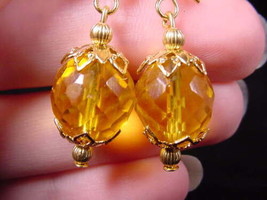 (EE-501-7) Amber colored crystal faceted filigree dangle earrings gold - £11.03 GBP