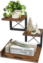 Desk Shelf Organizer, Wood Desktop Organizer Small, Rustic Brown Black - $34.93