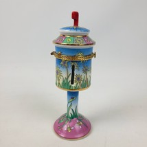 Porcelain Stamp Roll Holder Trinket Box Mailbox Flowers Bees Gold Trim 5... - $19.79