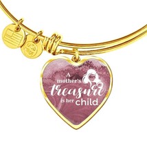 A Mother&#39;s Treasure Is Her Child Stainless Steel or 18k Gold Heart Bracelet Ban - £37.92 GBP+