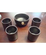 MCI Japan set of bowl and sake cups, black ceramic, stamped signed on se... - $87.38 CAD