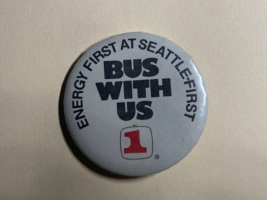 Vintage Seattle Seafirst Bank Energy Conservation Bus Pinback Pin - £6.51 GBP