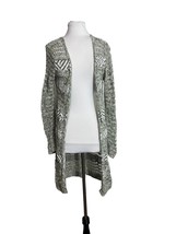 Faded Glory Womens Cardigan Size 4-6 Gray White Open Knit Open Front Long Cotton - £11.74 GBP