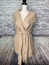 Lands End Cardigan Sweater Vest Belted Sleeveless Tan M /P 10-12 - $161.22 MXN