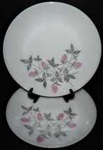 2 Federal Glass White Milk Glass Clover Blossom 9.75&quot; Dinner Plates Heat... - $29.69