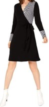 allbrand365 designer Womens Striped Mixed-Media Dress Without Tie,Black ... - $82.24