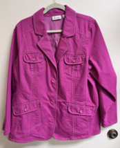 D&amp;Co Women's Fuchsia Denim Coat Jacket SZ 1X Button Front Patch Pockets ... - $28.22