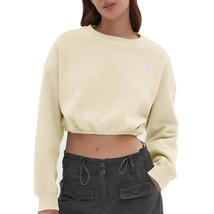 Women Oversized Cropped Sweatshirt Fleece Crewneck Pullover Long Sleeve Crop Top - £30.29 GBP
