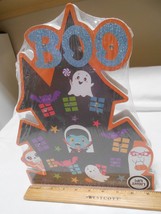 NEW Wooden Haunted House glitter Boo Wall Hanging Halloween LED Decor 11.8X9.4&quot; - £6.64 GBP