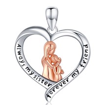 925 Sterling Silver Sister Heart Charm Pendant Good Friends Rose Gold Color neck - £21.51 GBP