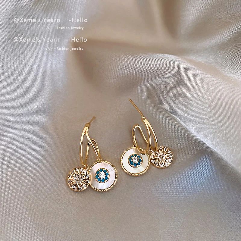 New Classic Round Shell Flower Pendant Earrings Korea Luxury Jewelry Wedding Par - £12.34 GBP