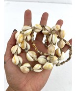 VTG Cowrie Shells Natural Seashells Beaded Long Necklace Handmade 32&quot; - £13.65 GBP