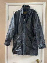 Monte Carlo Mens VINTAGE Heavy Black Leather Coat Mens M Full Zip - $51.43