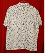 Eddie Bauer Men&#39;s L Button Up Shirt Deep Pockets Fishing Motif Ivory Black - €16,12 EUR