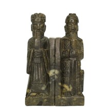 Vintage Bookends Asian Scholar and Soldier Figures Carved Soapstone - £49.53 GBP