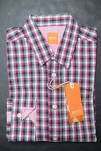 Hugo Boss Homme Cliffe Slim Fit Rose Foncé/Gris Carreaux Coton Sport Chemise S - $48.99