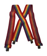 Mens Womens Suspenders Multicolor Woven Rainbow Stripe Vintage Clip On M - $36.58 CAD