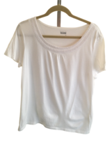 Basic Editions Womens Shirt Large Solid White Cotton T-Shirt Top Casual Summer - £7.83 GBP