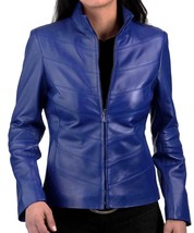 Women&#39;s Genuine Lambskin Real Leather Motorcycle Slim fit Biker Jacket -... - $117.50